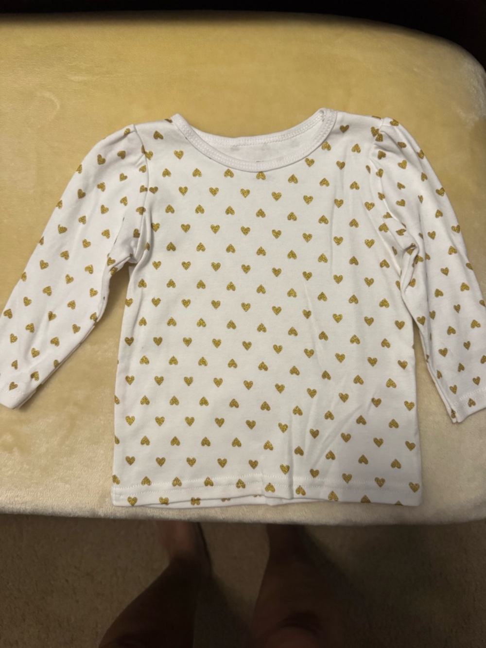 Kids White Long-Sleeve Top with Gold Heart Print